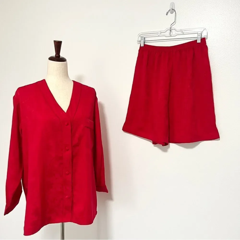 Vintage RARE Gold Label Victoria’s Secret 2 PC Pajama M Christmas Red Shorts